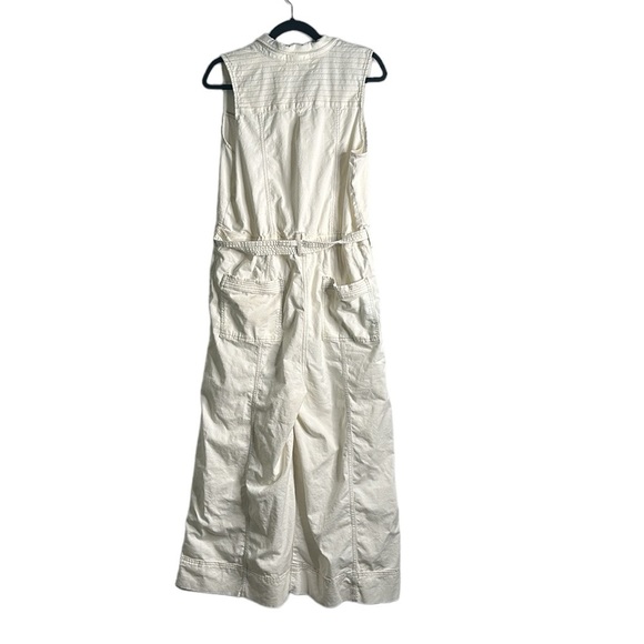 By Anthropology RYanne white utility jumpsuit wide leg large/14 button pockets - Picture 5 of 15